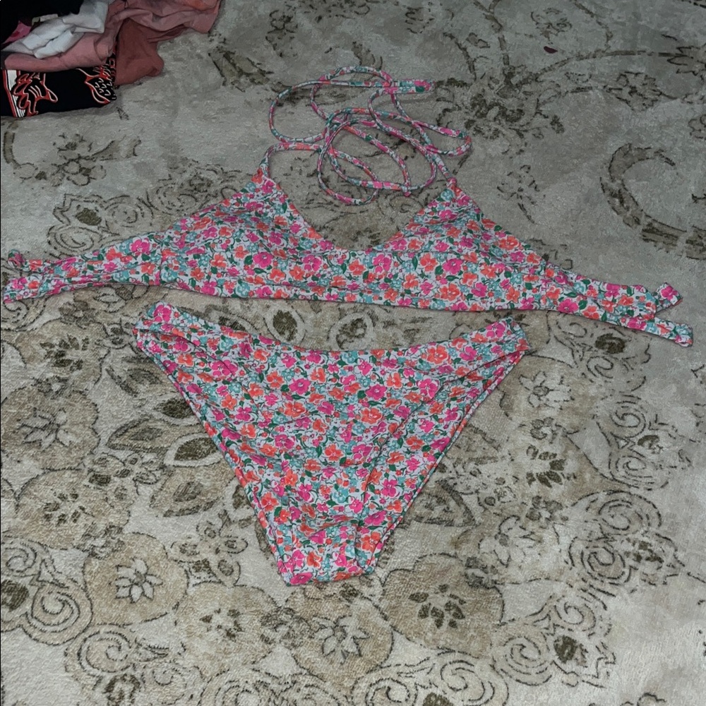 SHEIN Floral Bikini Set - Pink and Green